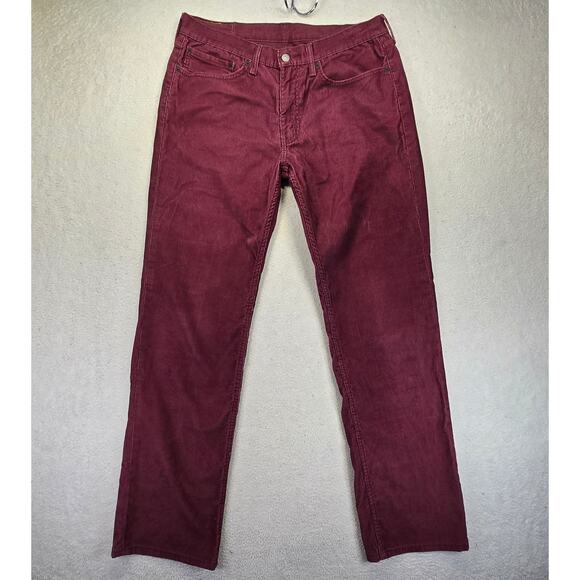 Levis 514 Corduroy Jeans Mens 34x34 Burgundy Maroon Straight Leg Stretch Pants - Picture 1 of 9